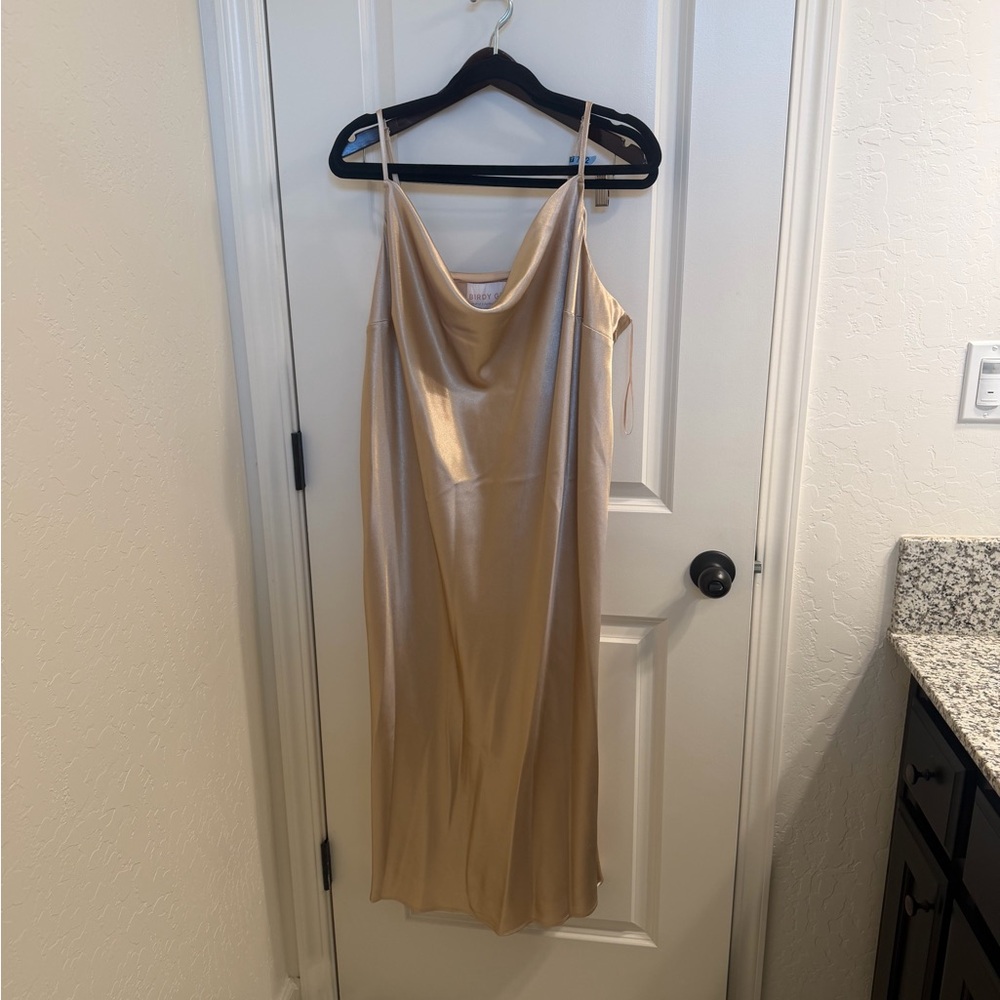 Champagne Satin Slip Dress with Cowl Neck